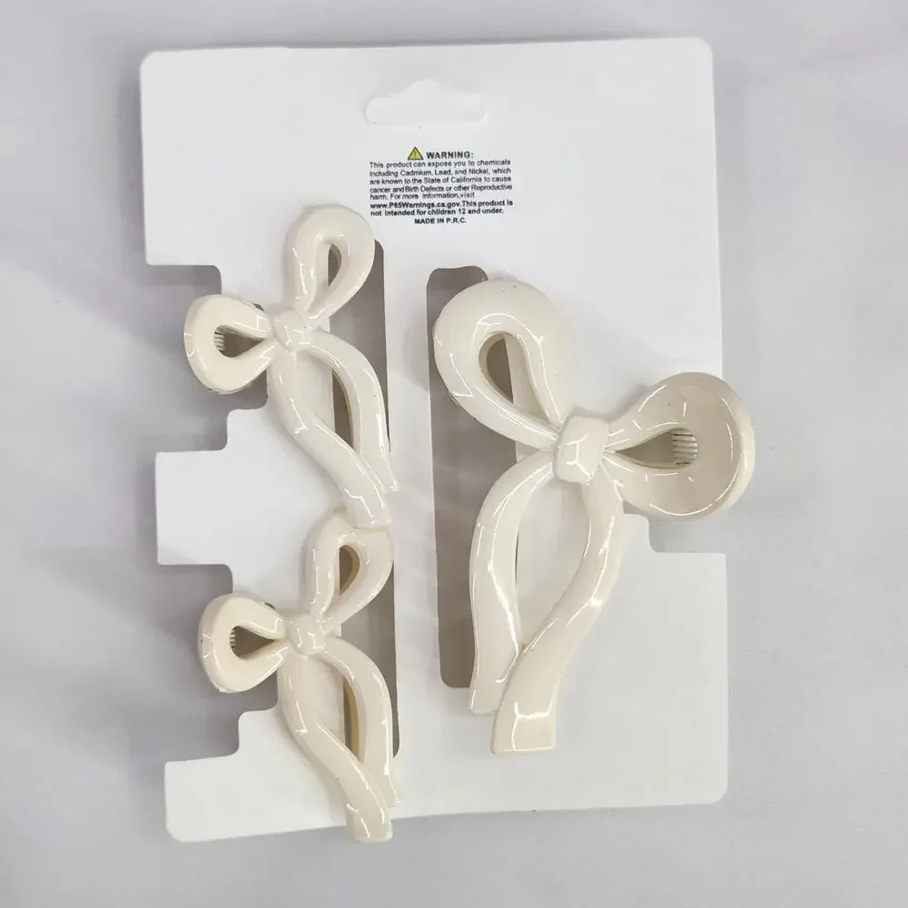 3 pc Ribbon Shaped Claw Clip Set, Hair clips, Off White by Princess Accessories